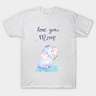 Love you Mom - Little Elephant with yellow tulip T-Shirt